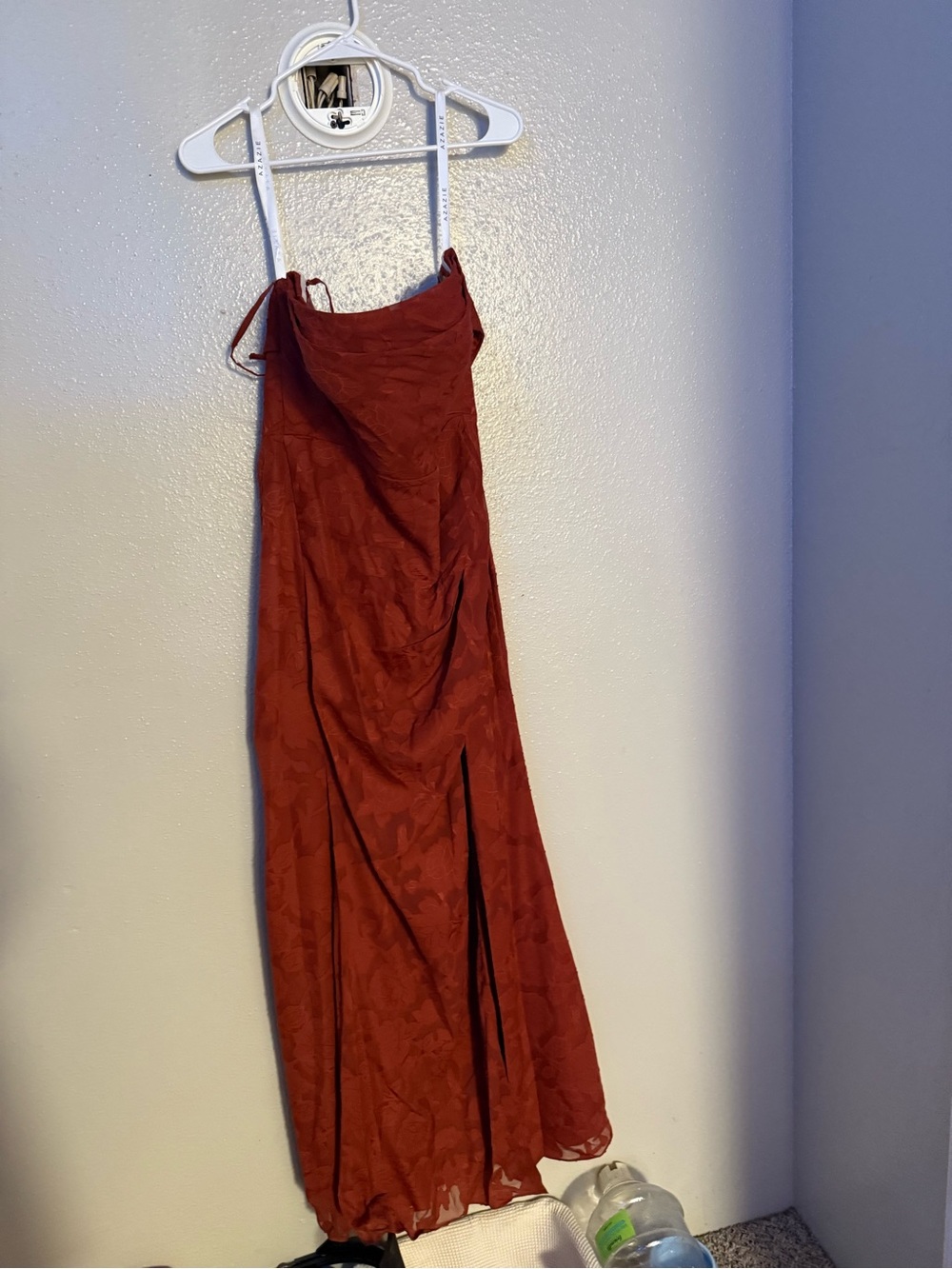 Azazie Burnt Orange Maxi Slip Dress with Side Slit